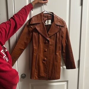 VTG Georgetown Leather Design Leather‎ Jacket Cognac Womens Sz 7/8 Medium Boho